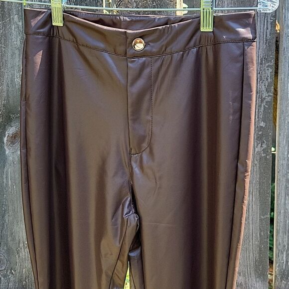 🦋NWT Y2K Faux leather high rise bell bottoms rich chocolate brown boho size M - Picture 4 of 9